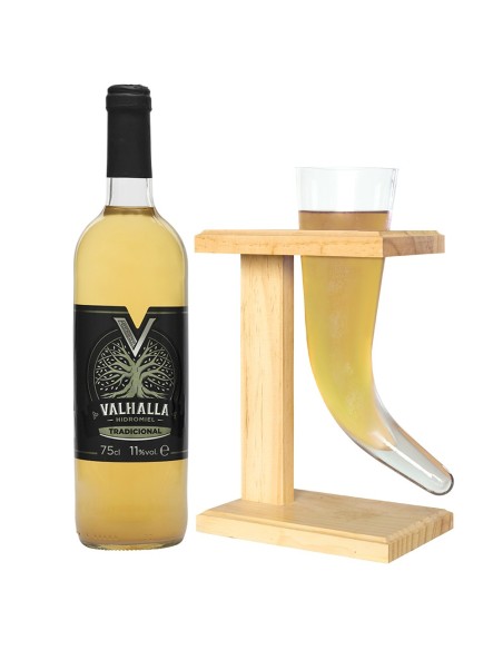 Valhalla Tradicional - Foto Botella servida. Cuerno de cristal no incluido con el producto.